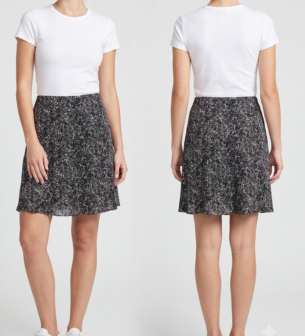 Christopher & Banks 12 Short A Line Skirt White Black Floral Pattern 100% Rayon